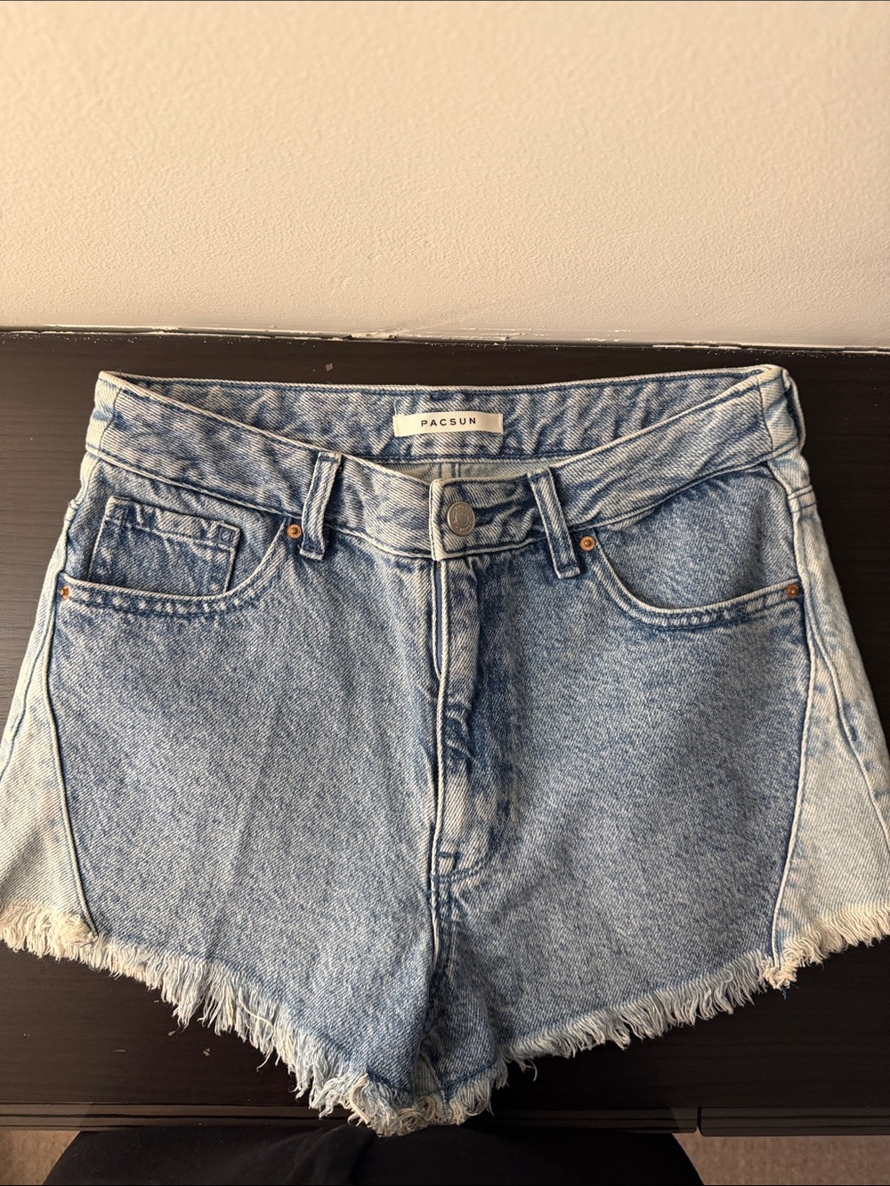 PacSun Faded Blue High-Rise Frayed Denim Shorts